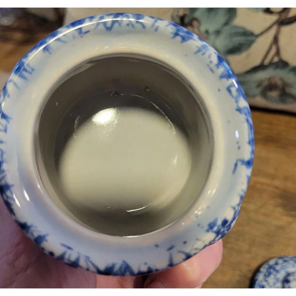 Adorable Blue and White Spongeware Sugar Bowl & Creamer Set - 1950's